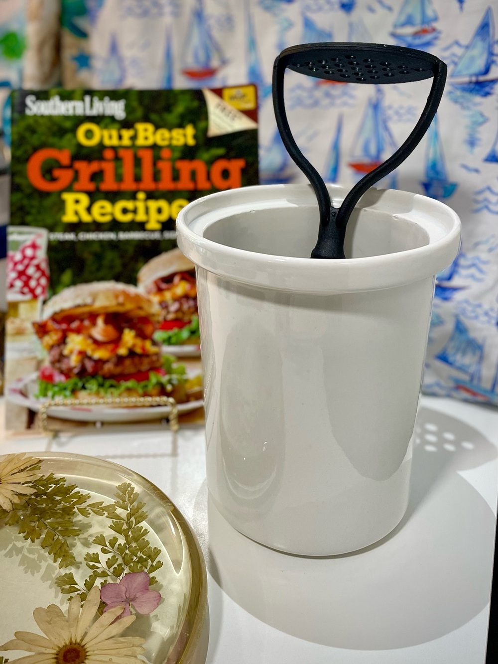 White Ceramic Kitchen Utensil Holder Crock